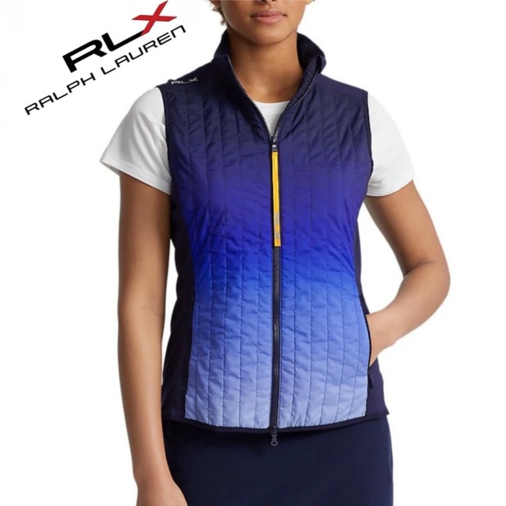 NWT RLX Ralph Lauren Women's Quilted Hybrid Full Zip‎ Vest - Active Blue Ombre